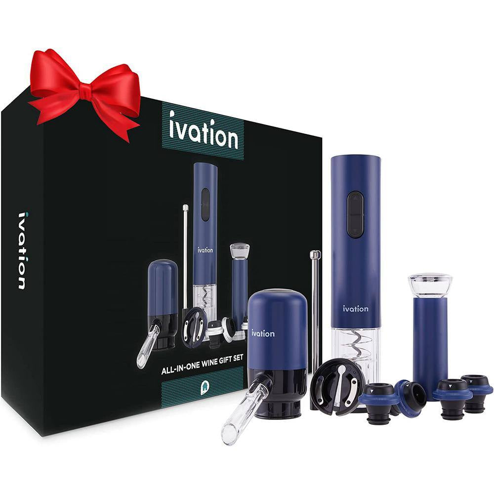 7-Piece Electric Wine Opener Blue Electric Bottle Opener Wine Gift Set