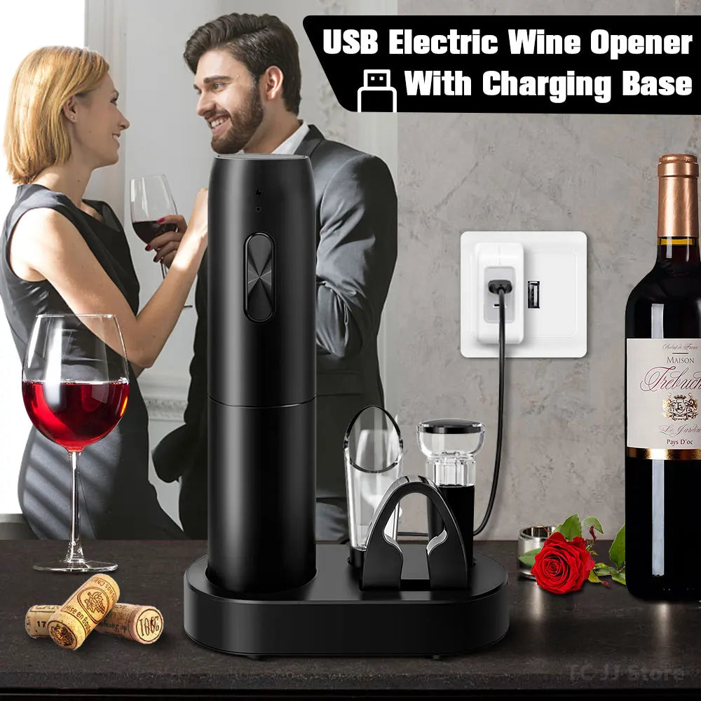 5 In1 Electric Wine Opener USB Rechargeable Wine Corkscrew One-Click Button Automatic Bottle Opener for Party Wine Accessories