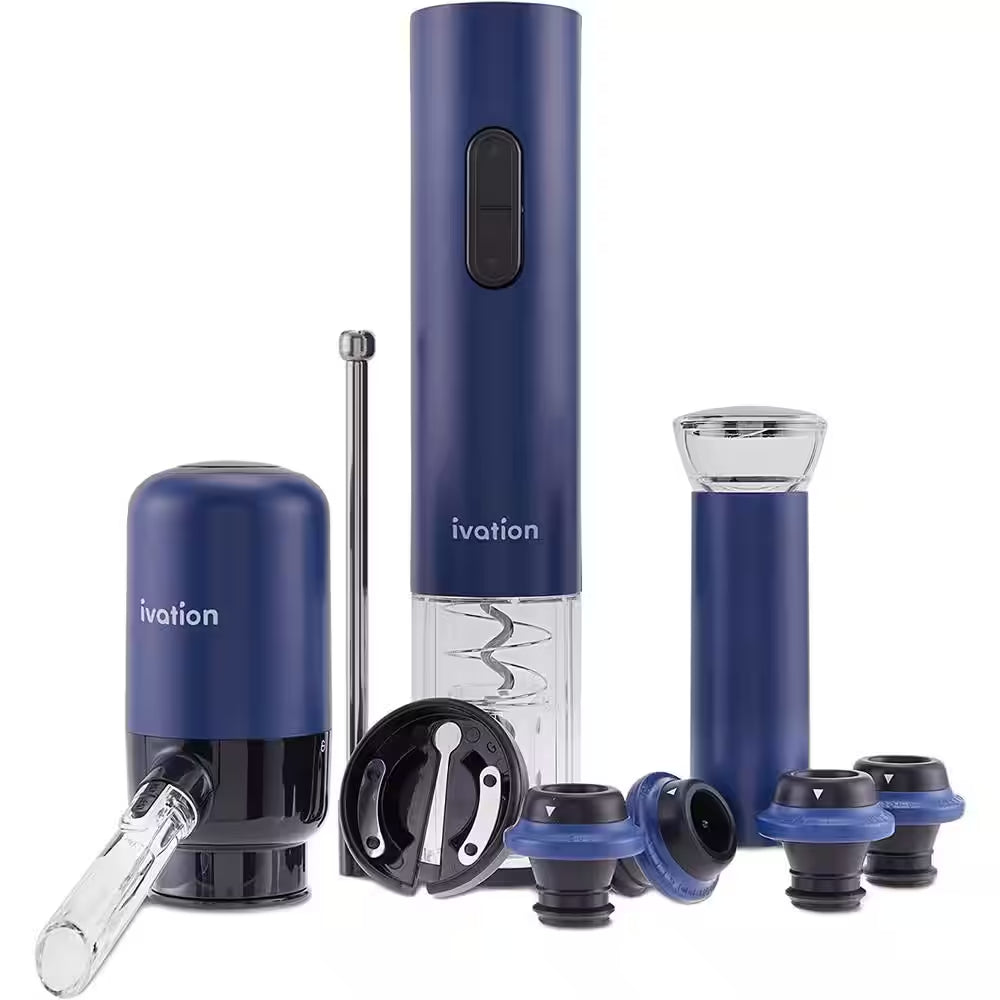 7-Piece Electric Wine Opener Blue Electric Bottle Opener Wine Gift Set