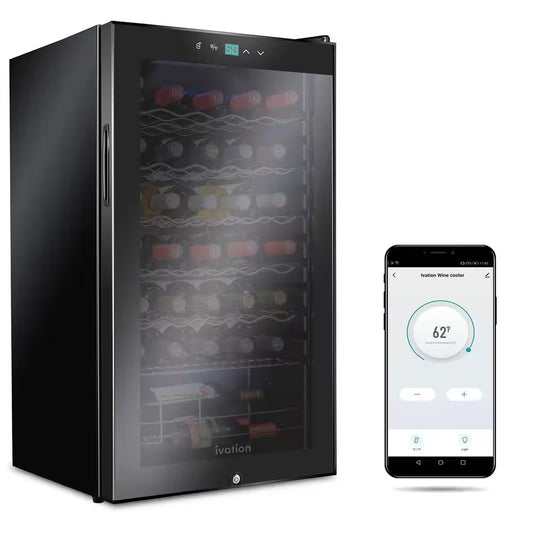Single Zone 34-Bottle Freestanding Wine Cooler Refrigerator with Wifi and Lock in Black